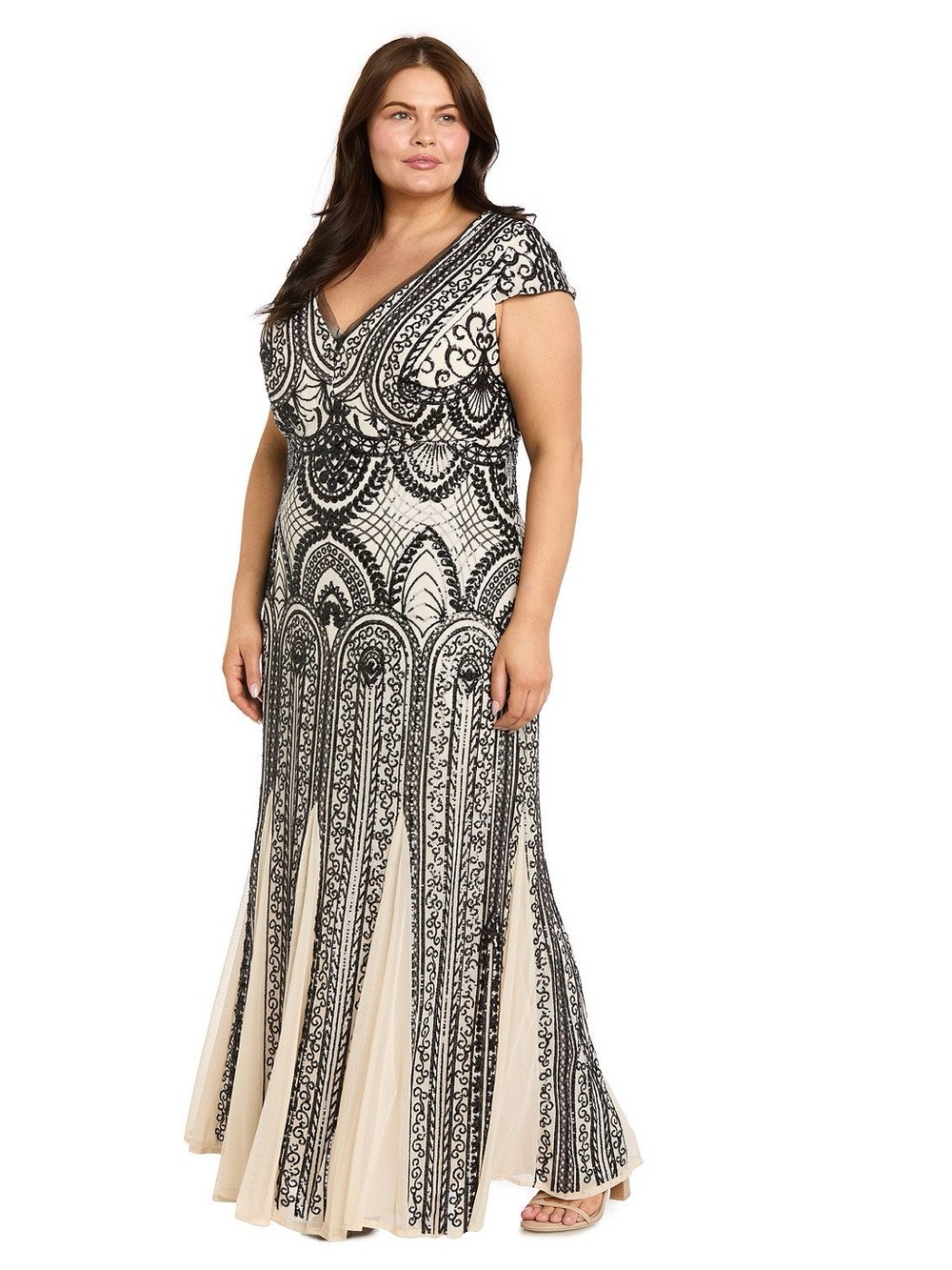 NWT R&M Richards Sequin Cap Sleeve Formal Gown Maxi Dress Size 20W $199